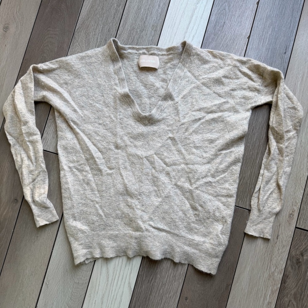 Zadig & Voltaire Light Beige V-Neck Sweater